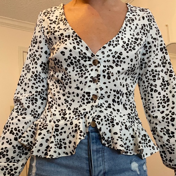 leopard print long sleeve blouse - Picture 1 of 3
